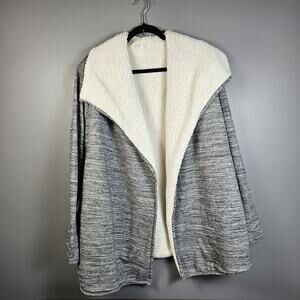 GAP Sherpa-Lined Space Dye Cardigan Sweater Jacket Coat Gray Large Cozy Comfy